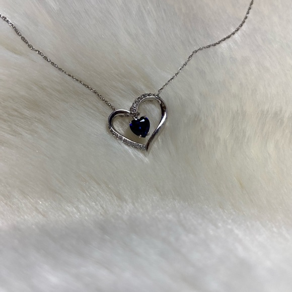 heartshaped labcreated bluesapphire diamond accent heart pendant sterling silver - Picture 5 of 6